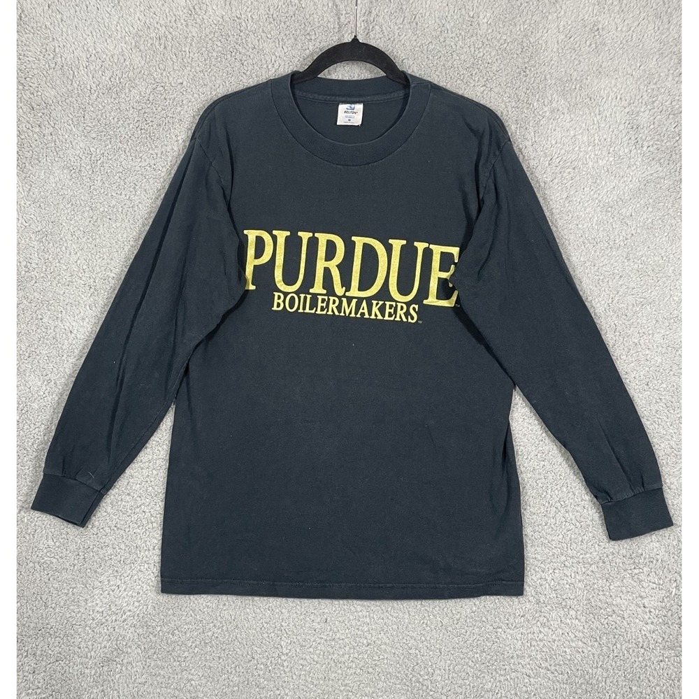 Vtg Belton NCAA Purdue Boilermakers Long Sleeve T Shirt Mens M Black Casual